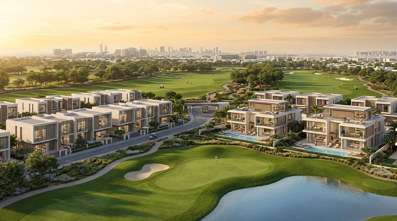 Terra Golf Collection: Wille i szeregówki w dzielnicy Jumeirah Golf Estates, Dubaj. Wizualizacja inwestycji dewelopera Taraf, oddanie 2026.