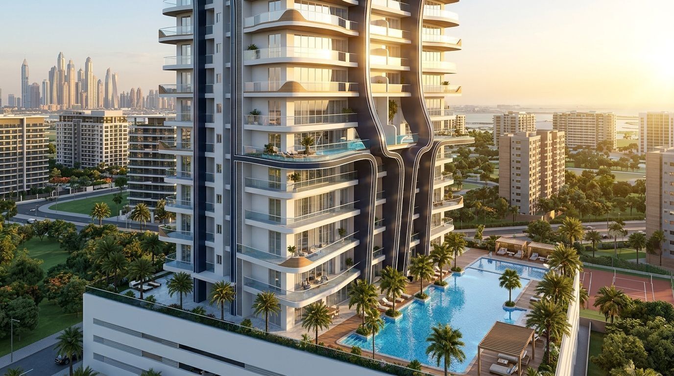 Samana Waves: Apartamenty w dzielnicy Jumeirah Village Circle, Dubaj. Wizualizacja inwestycji dewelopera Samana Developers, oddanie 2027.