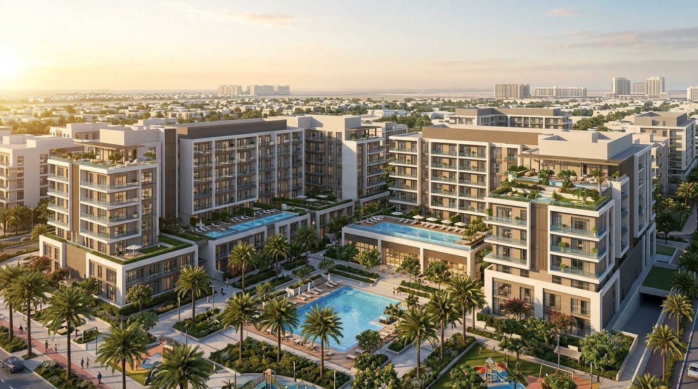 Richmond District: Apartamenty sygnowane marką w dzielnicy Al Furjan, Dubaj. Wizualizacja inwestycji dewelopera Mira Developments, oddanie 2029.