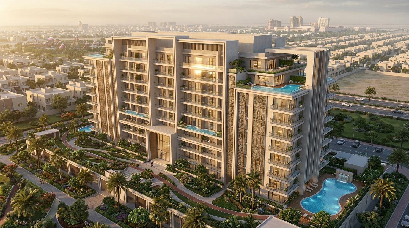 Empire Estates: Apartamenty w dzielnicy Arjan, Dubaj. Wizualizacja inwestycji dewelopera Empire Developments, oddanie 2026.