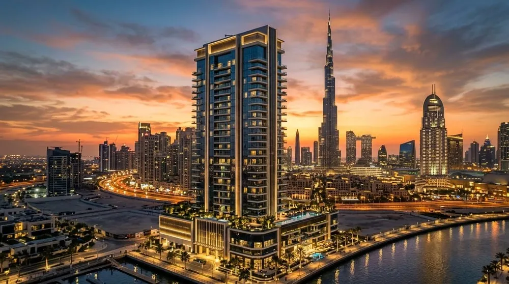 Nieruchomość w Dubaju spełniająca próg wartości Golden Visa (2 mln AED) na tle panoramy.