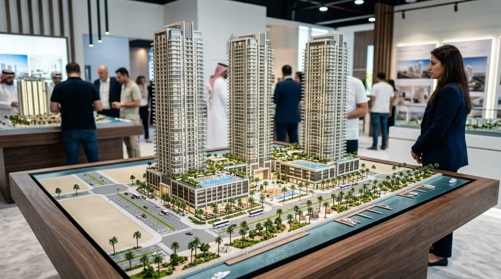 Makieta inwestycji off-plan w Dubaju kupowanej na etapie budowy.